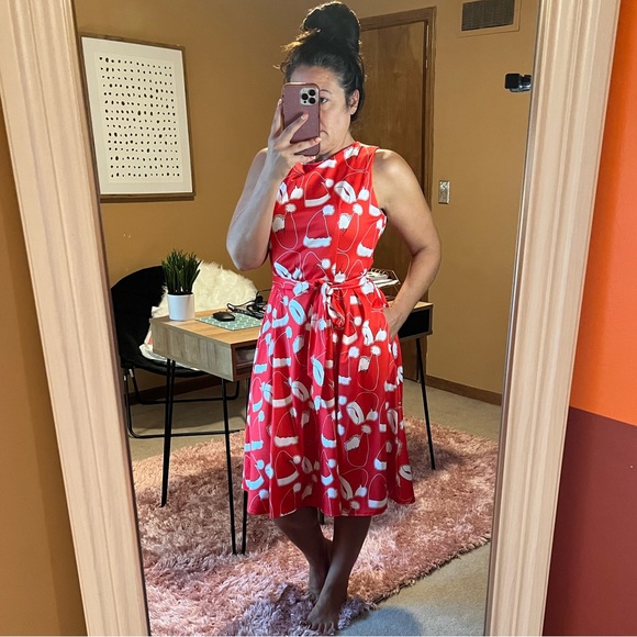 Vintage pin up 40s 50s style A line Ugly Christmas Santa dress! Size L 10/12 - Picture 2 of 4